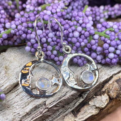 Load image into Gallery viewer, Moon Earrings, Celtic Jewelry, Celestial Jewelry, Moonstone Jewelry, Full Moon Jewelry, Moon Jewelry, Anniversary Gift, Friendship Gift
