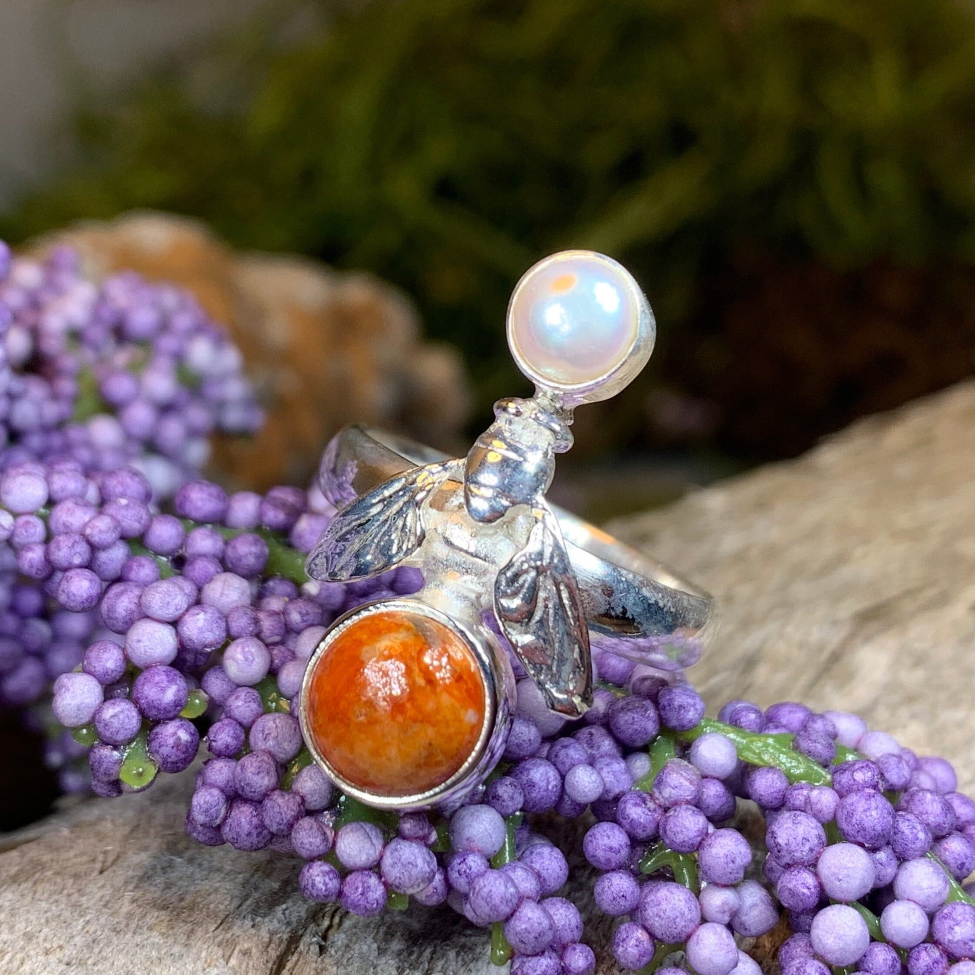 Bee Ring, Bumble Bee Ring, Insect Ring, Silver Boho Ring, Anniversary Gift, Nature Jewelry, Honey Bee Jewelry, Mojave Turquoise Ring