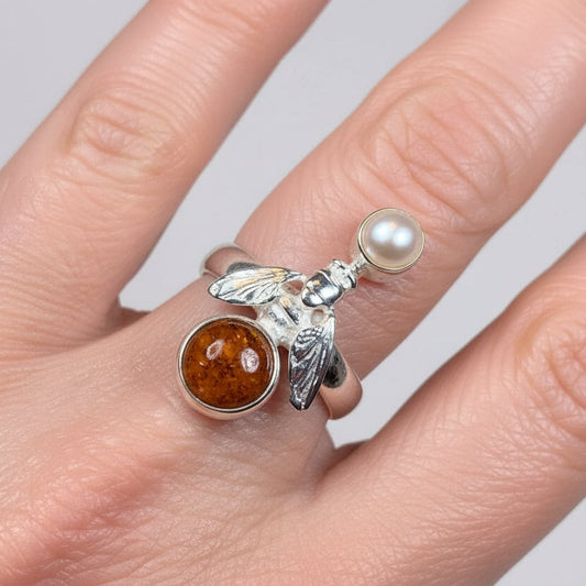 Bee Ring, Bumble Bee Ring, Insect Ring, Silver Boho Ring, Anniversary Gift, Nature Jewelry, Honey Bee Jewelry, Mojave Turquoise Ring