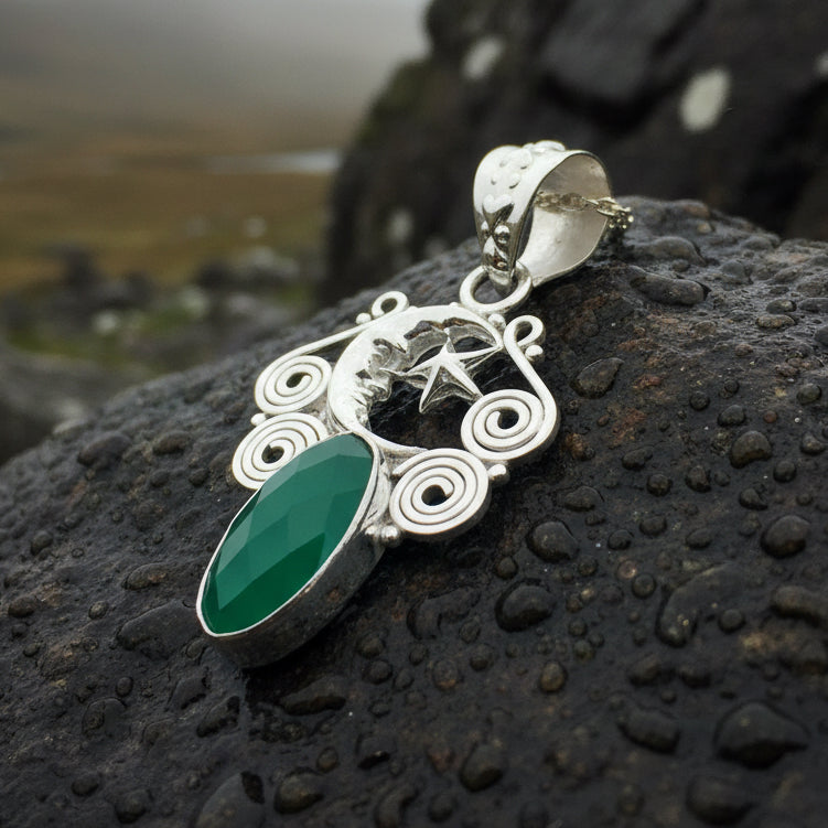Moon Necklace, Celtic Knot Jewelry, Celtic Jewelry, Anniversary Gift, Wiccan Jewelry, Pagan Necklace, Celestial Jewelry, Chalcedony Jewelry