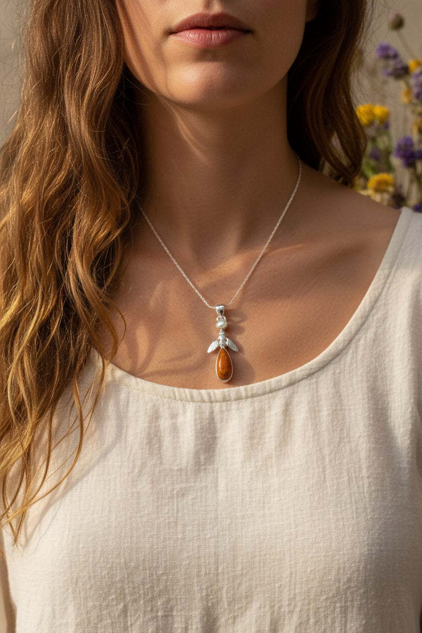 Bee Necklace, Nature Jewelry, Celtic Jewelry, Anniversary Gift, Outlander Jewelry, Insect Jewelry, Wiccan Jewelry, Honey Bee Jewelry