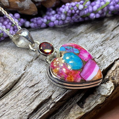 Colorful Heart Necklace, Celtic Jewelry, Irish Jewelry, Heart Jewelry, Wiccan Jewelry, Boho Necklace, Spiny Oyster Turquoise, Mom Gift