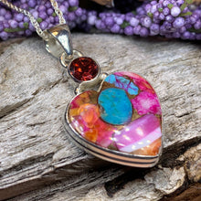 Load image into Gallery viewer, Colorful Heart Necklace, Celtic Jewelry, Irish Jewelry, Heart Jewelry, Wiccan Jewelry, Boho Necklace, Spiny Oyster Turquoise, Mom Gift
