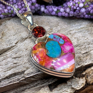 Colorful Heart Necklace, Celtic Jewelry, Irish Jewelry, Heart Jewelry, Wiccan Jewelry, Boho Necklace, Spiny Oyster Turquoise, Mom Gift