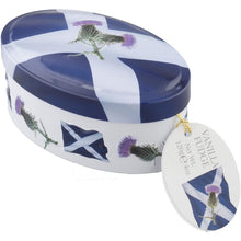 Load image into Gallery viewer, Scottish Flag Gift, Scottish Gift Box, Scotland Candy Gift, Thinking of You Gift, Easter Gift, Friendship Gift, Get Well, Scotland Fudge Tin
