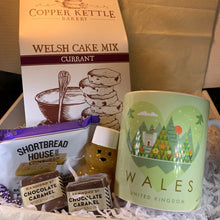 Load image into Gallery viewer, Wales Gift Box, Welsh Gift Box, Welsh Cake Mix, Wales Mug, Mother&#39;s Day Gift, New Home Gift, Get Well Gift, Thank You Gift, Easter Gift
