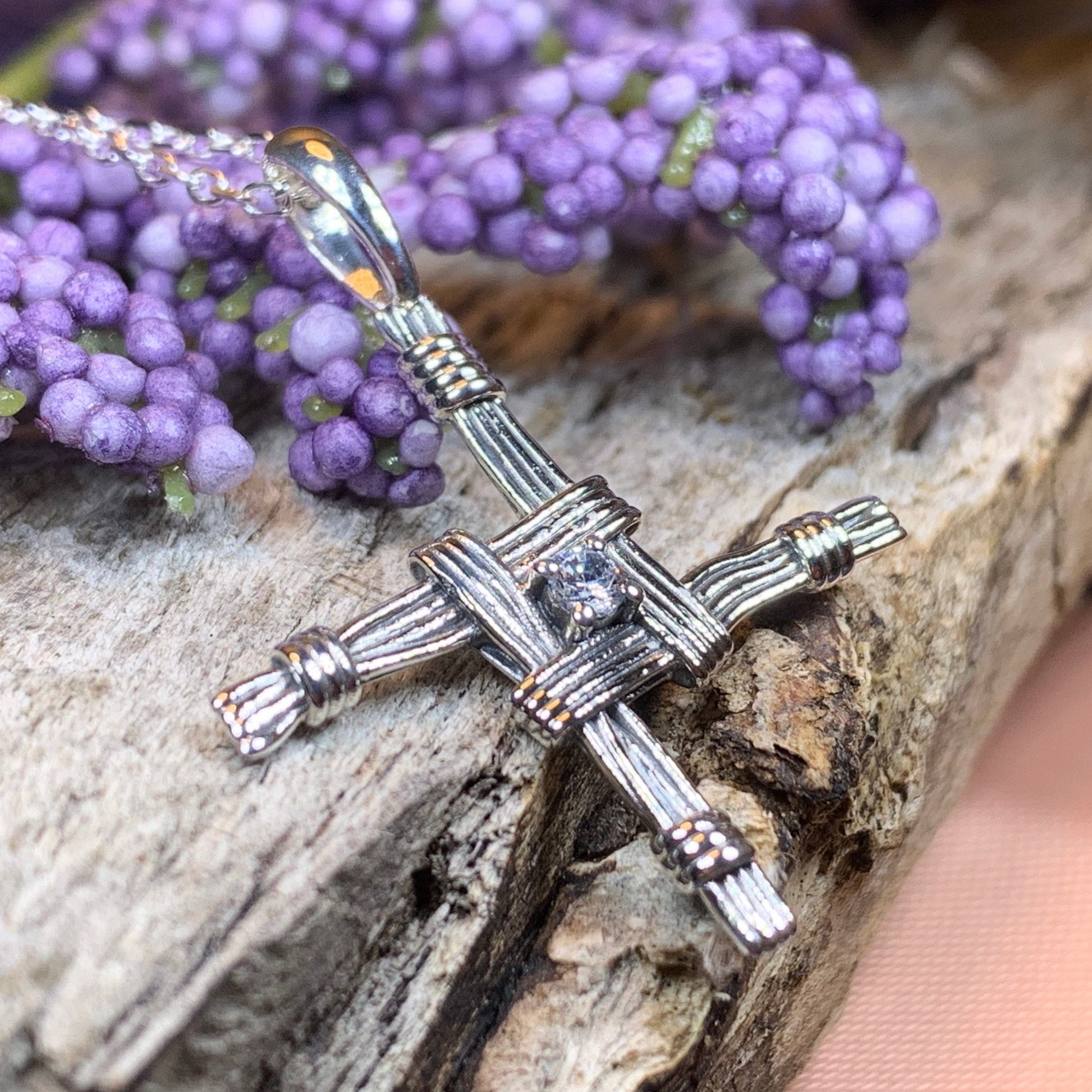 Springtime Irish Saint Brigid's Cross Necklace in Sterling Silver — view 11
