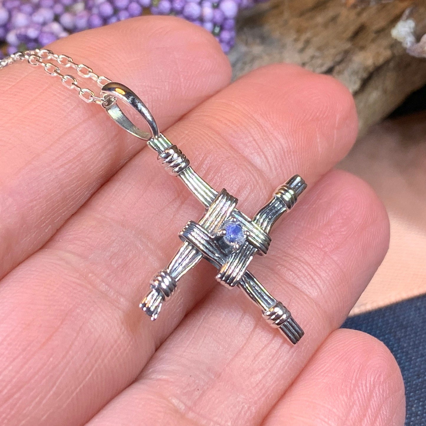 Springtime Irish Saint Brigid's Cross Necklace in Sterling Silver — view 12
