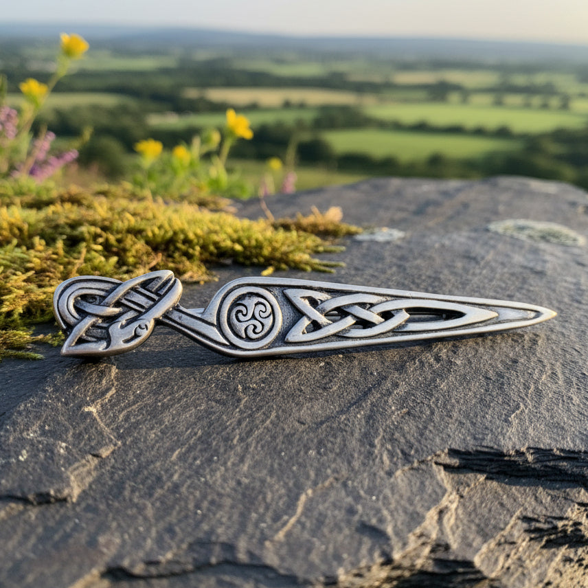 Celtic Raven Triskele Kilt Pin - Handmade in Scotland in silver