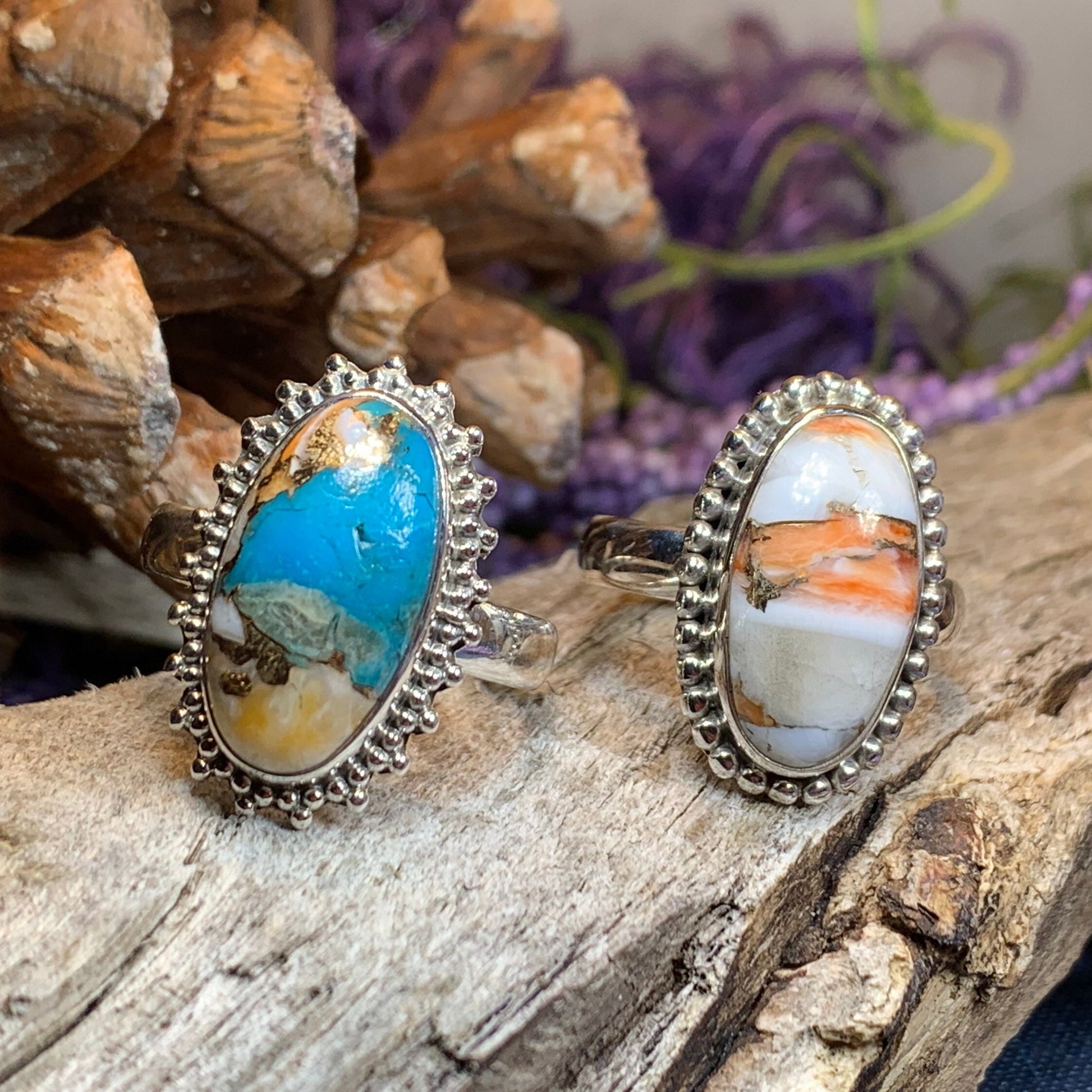 Spiny Oyster Turquoise Ring, Turquoise Jewelry, Boho Ring, Hippie Ring, Celtic Jewelry, Anniversary Gift, Wiccan Jewelry, Southwestern Ring
