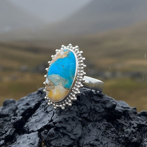 Spiny Oyster Turquoise Ring, Turquoise Jewelry, Boho Ring, Hippie Ring, Celtic Jewelry, Anniversary Gift, Wiccan Jewelry, Southwestern Ring