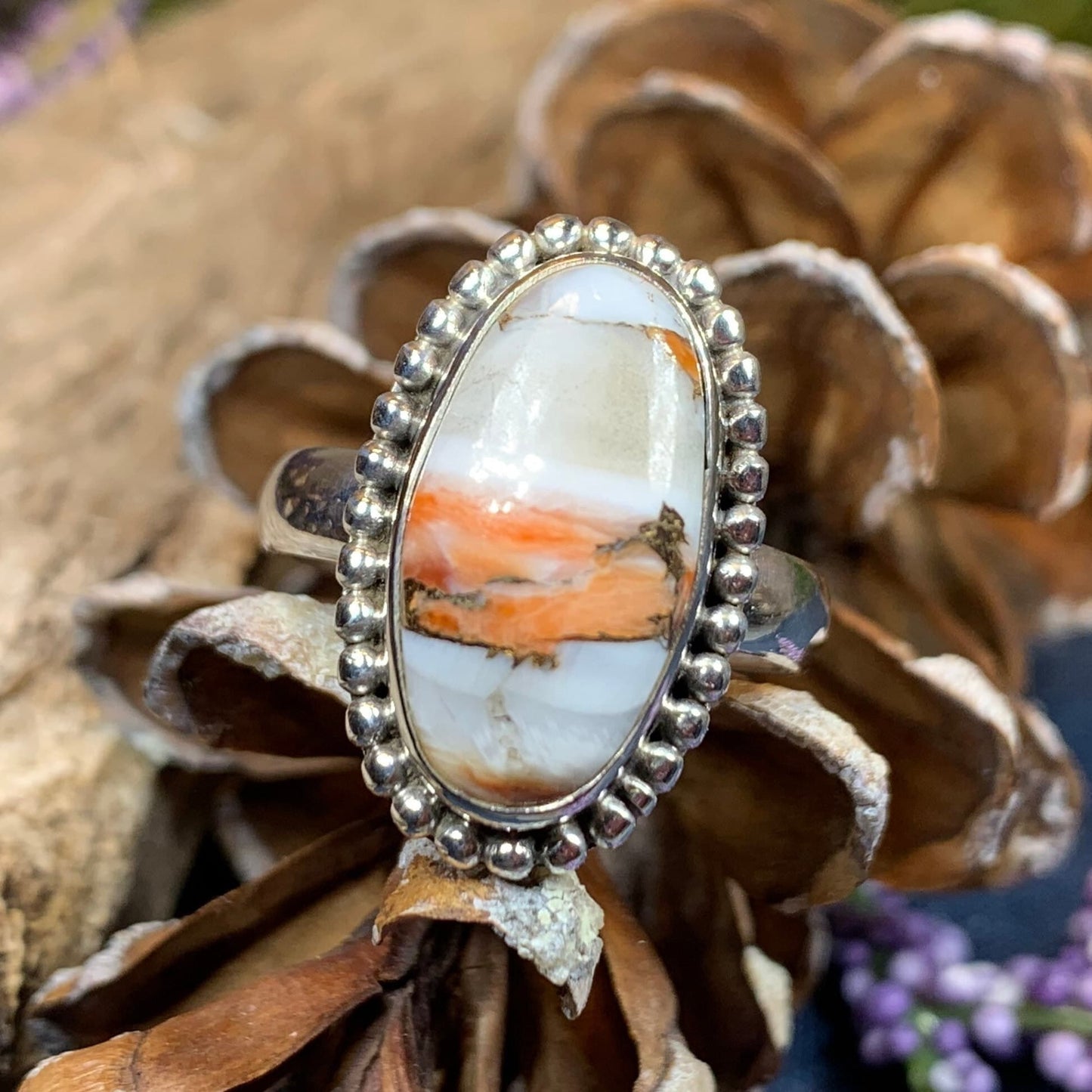 Spiny Oyster Turquoise Ring, Turquoise Jewelry, Boho Ring, Hippie Ring, Celtic Jewelry, Anniversary Gift, Wiccan Jewelry, Southwestern Ring