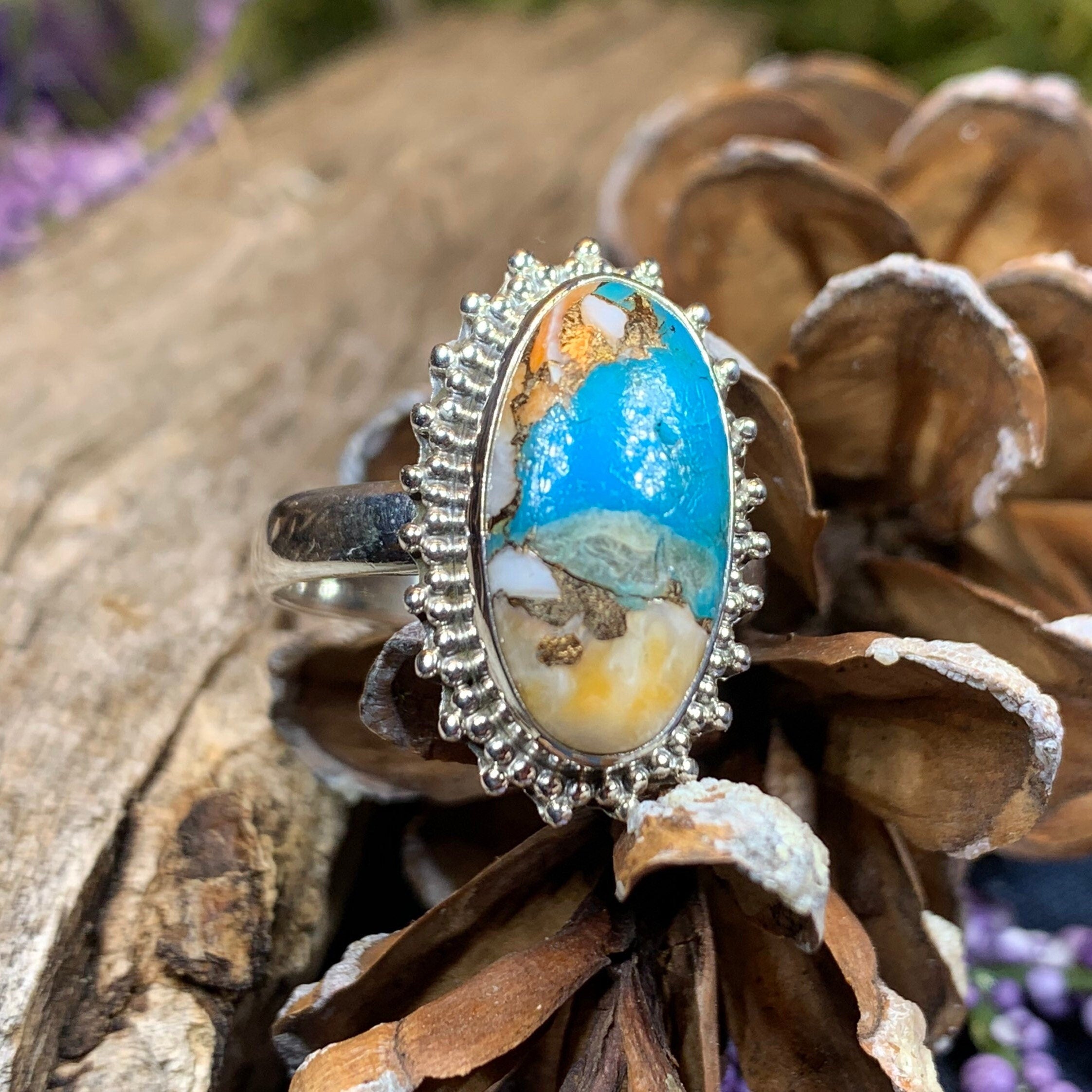 Romelle Spiny Oyster Turquoise Ring in Sterling Silver – Celtic