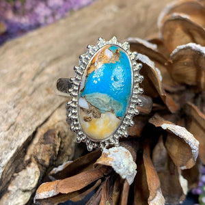 Spiny Oyster Turquoise Ring, Turquoise Jewelry, Boho Ring, Hippie Ring, Celtic Jewelry, Anniversary Gift, Wiccan Jewelry, Southwestern Ring