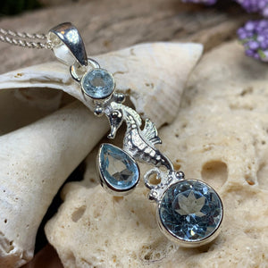 Seahorse Necklace, Sea Life Pendant, Nautical Jewelry, Blue Topaz Pendant, Mom Gift, Anniversary Gift, Beach Lover Gift, Ocean Jewelry