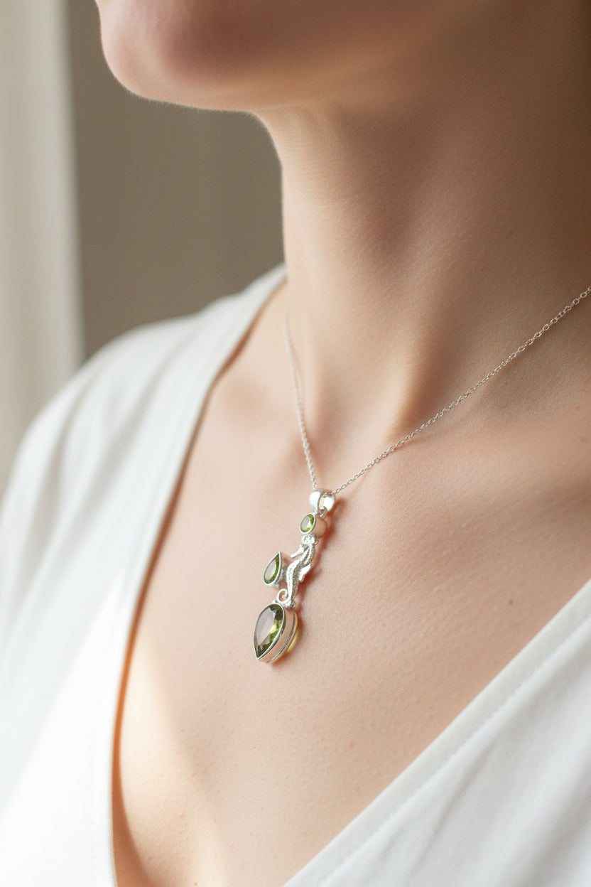Seahorse Necklace, Sea Life Pendant, Nautical Jewelry, Blue Topaz Pendant, Mom Gift, Anniversary Gift, Beach Lover Gift, Ocean Jewelry