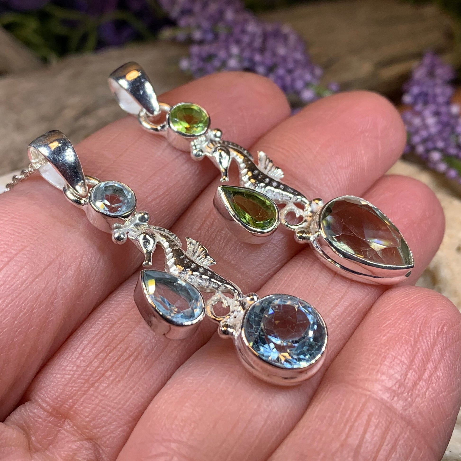 Seahorse Necklace, Sea Life Pendant, Nautical Jewelry, Blue Topaz Pendant, Mom Gift, Anniversary Gift, Beach Lover Gift, Ocean Jewelry