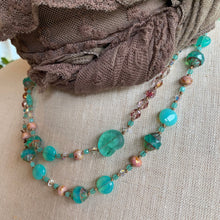 Load image into Gallery viewer, Caribbean Daydream Long Necklace, Hand Knotted Necklace, Handmade Mala Necklace, Boho Necklace, Yoga Jewelry, Art Deco Necklace, Mom Gift
