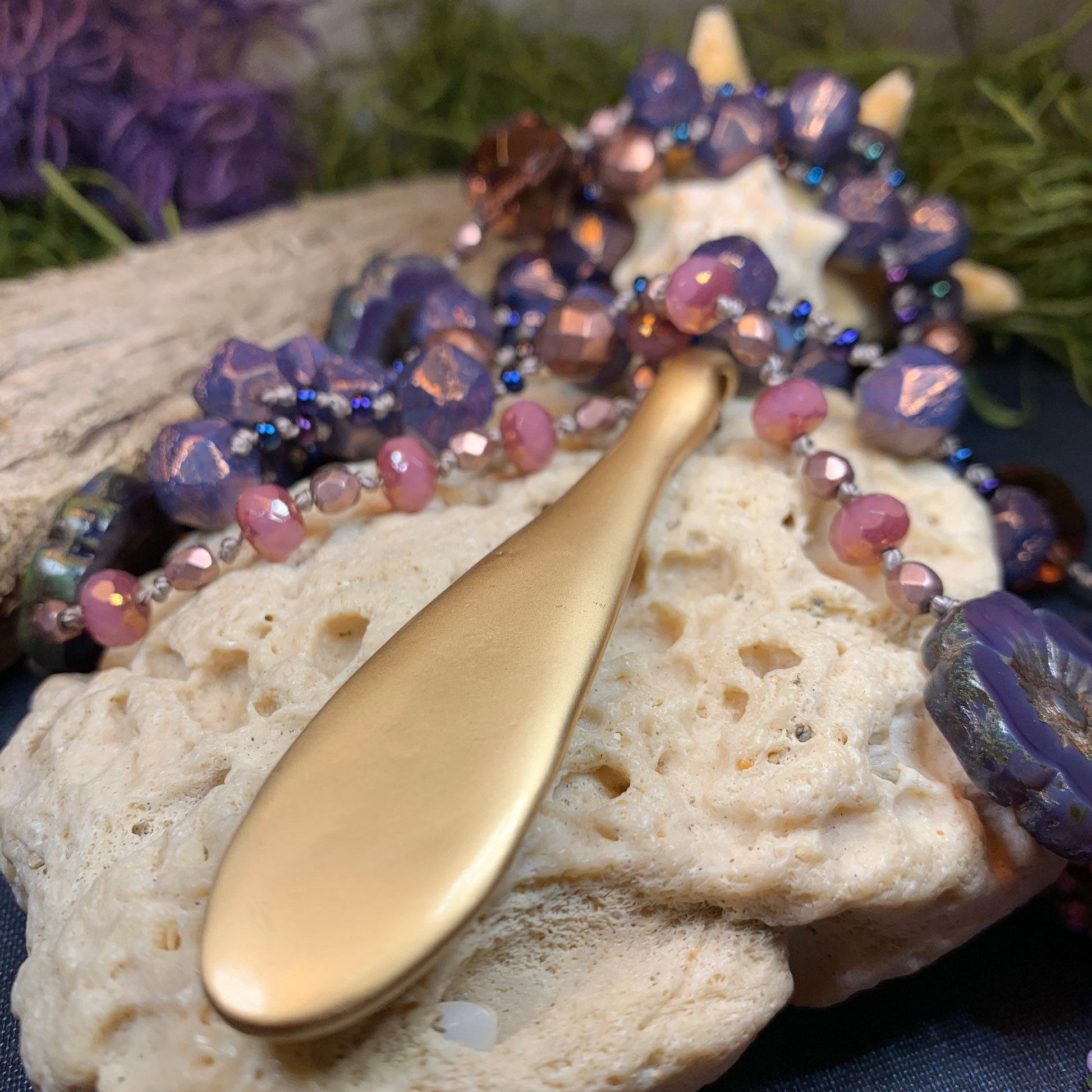 Gibson Girl Long Necklace, Hand Knotted Necklace, Handmade Mala Necklace, Boho Necklace, Yoga Jewelry, Art Deco Necklace, Mom Gift