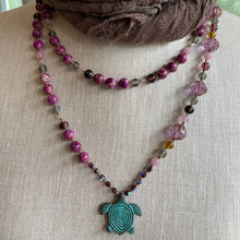 Load image into Gallery viewer, Purple Turtle Long Necklace, Hand Knotted Necklace, Handmade Mala Necklace, Boho Necklace, Yoga Jewelry, Art Deco Necklace, Mom Gift
