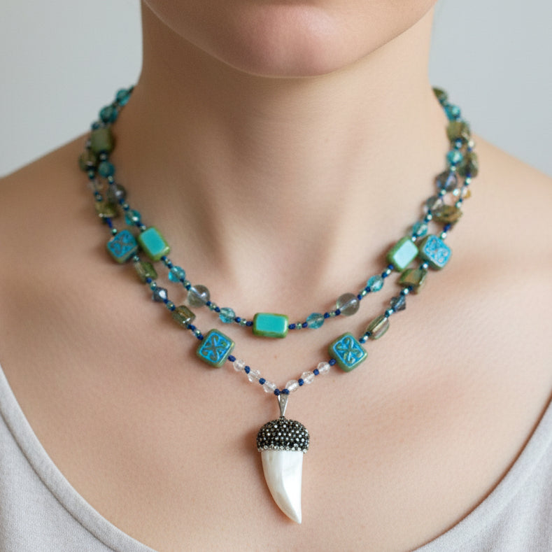 Santorini Breeze Long Necklace, Hand Knotted Necklace, Handmade Mala Necklace, Boho Necklace, Yoga Jewelry, Art Deco Necklace, Mom Gift