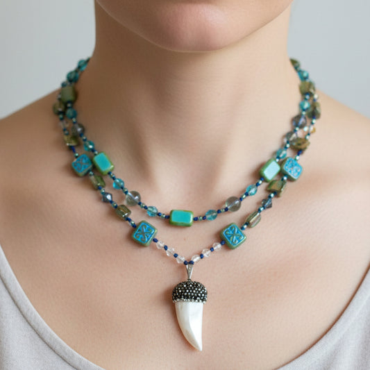 Santorini Breeze Long Necklace, Hand Knotted Necklace, Handmade Mala Necklace, Boho Necklace, Yoga Jewelry, Art Deco Necklace, Mom Gift