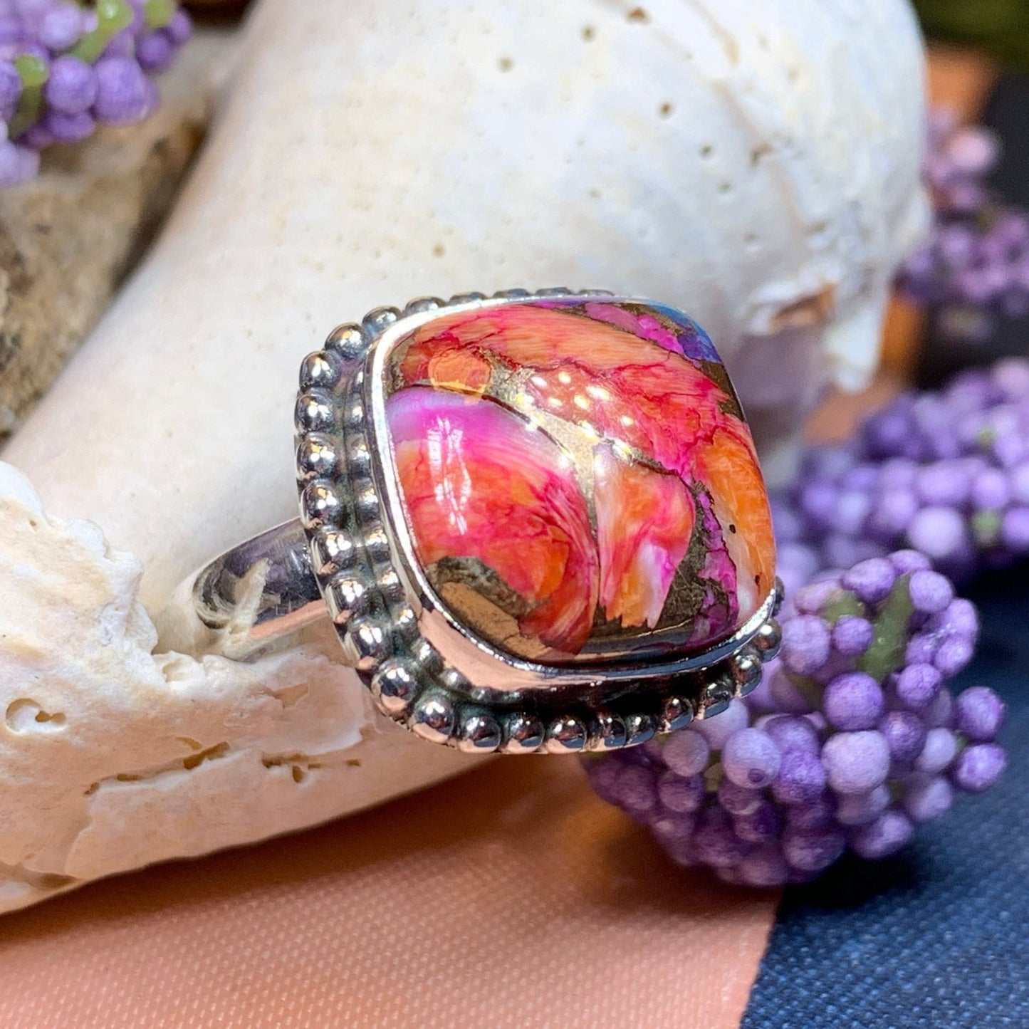 Celtic Mystic Ring, Turquoise Jewelry, Celtic Ring, Purple Jewelry, Celtic Jewelry, Anniversary Gift, Wiccan Jewelry, Spiny Oyster Turquoise