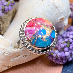 Celtic Mystic Ring, Turquoise Jewelry, Celtic Ring, Purple Jewelry, Celtic Jewelry, Anniversary Gift, Wiccan Jewelry, Spiny Oyster Turquoise