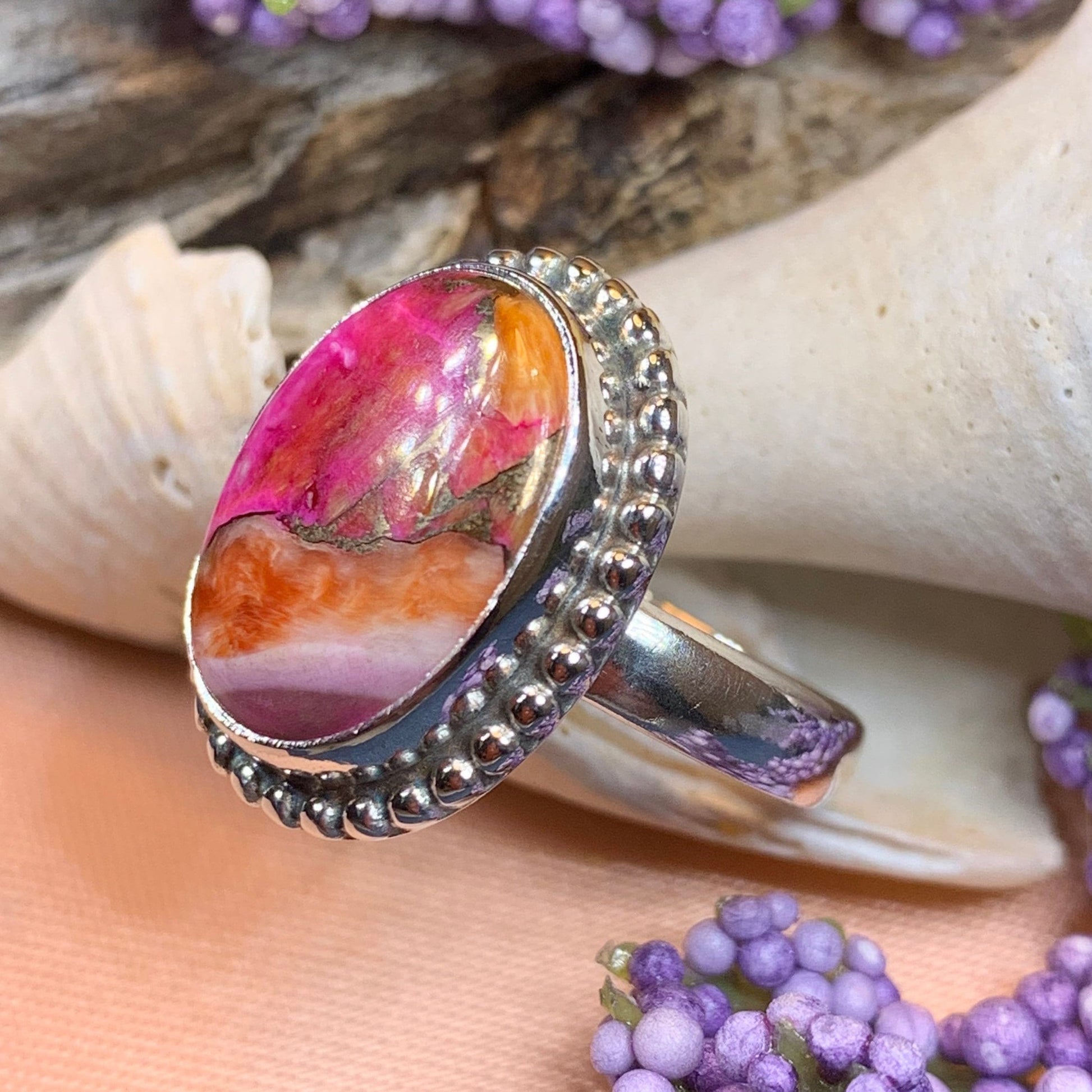 Celtic Mystic Ring, Turquoise Jewelry, Celtic Ring, Purple Jewelry, Celtic Jewelry, Anniversary Gift, Wiccan Jewelry, Spiny Oyster Turquoise