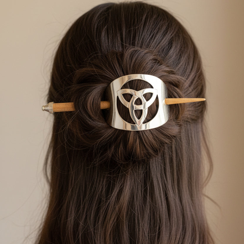 Trinity Knot Hair Slide, Celtic Jewelry, Irish Barrette, Wiccan Jewelry, Bun Holder, Mom Gift, Wife Gift, Shawl Pin, Norse Jewelry