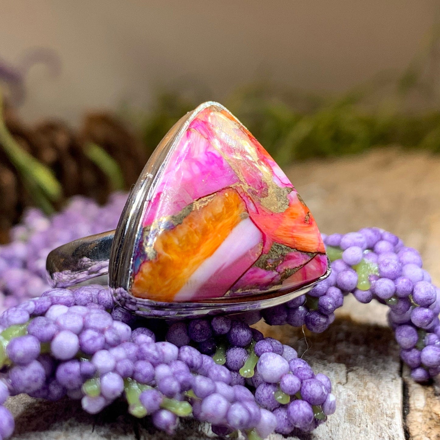 Celtic Mystic Ring, Turquoise Jewelry, Celtic Ring, Purple Jewelry, Celtic Jewelry, Anniversary Gift, Wiccan Jewelry, Spiny Oyster Turquoise