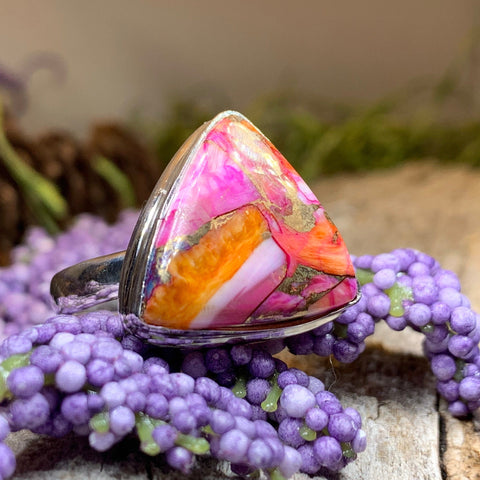 Load image into Gallery viewer, Celtic Mystic Ring, Turquoise Jewelry, Celtic Ring, Purple Jewelry, Celtic Jewelry, Anniversary Gift, Wiccan Jewelry, Spiny Oyster Turquoise
