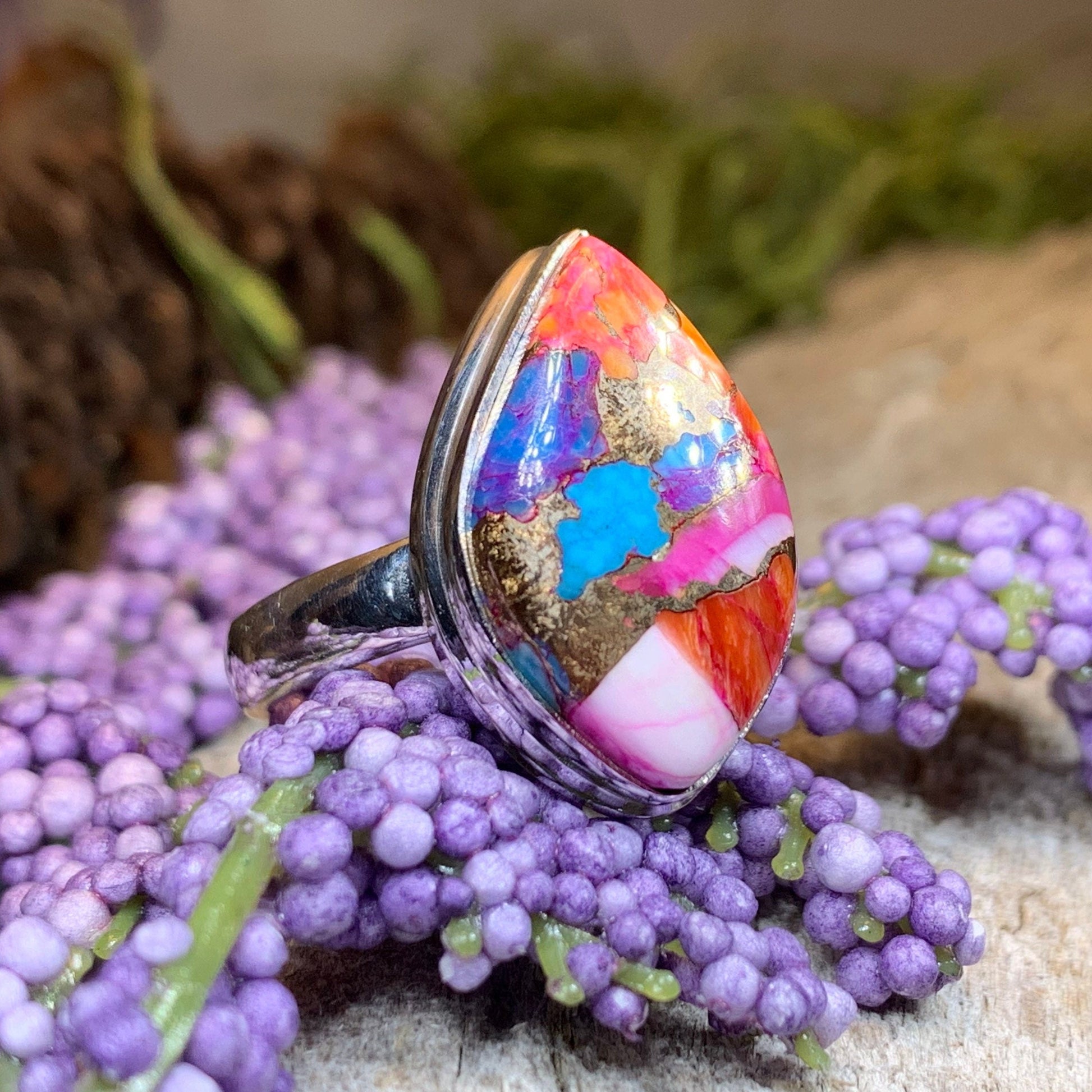 Celtic Mystic Ring, Turquoise Jewelry, Celtic Ring, Purple Jewelry, Celtic Jewelry, Anniversary Gift, Wiccan Jewelry, Spiny Oyster Turquoise