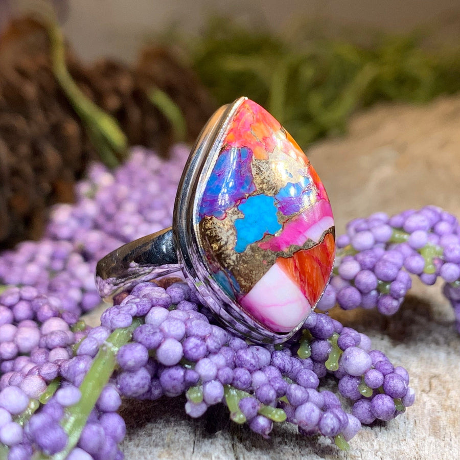 Celtic Mystic Ring, Turquoise Jewelry, Celtic Ring, Purple Jewelry, Celtic Jewelry, Anniversary Gift, Wiccan Jewelry, Spiny Oyster Turquoise