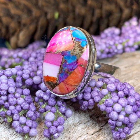 Load image into Gallery viewer, Celtic Mystic Ring, Turquoise Jewelry, Celtic Ring, Purple Jewelry, Celtic Jewelry, Anniversary Gift, Wiccan Jewelry, Spiny Oyster Turquoise
