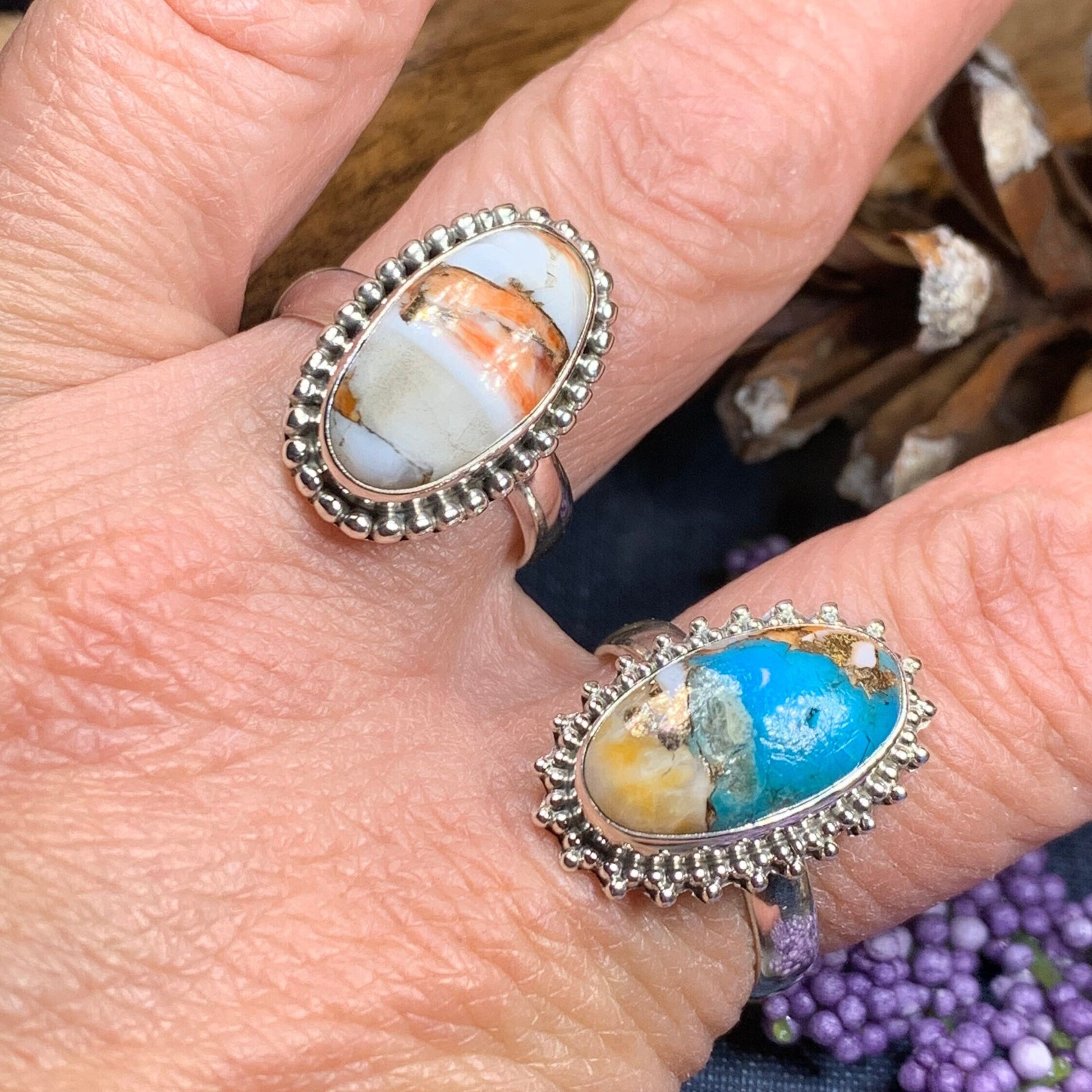 Spiny Oyster Turquoise Ring, Turquoise Jewelry, Boho Ring, Hippie Ring, Celtic Jewelry, Anniversary Gift, Wiccan Jewelry, Southwestern Ring