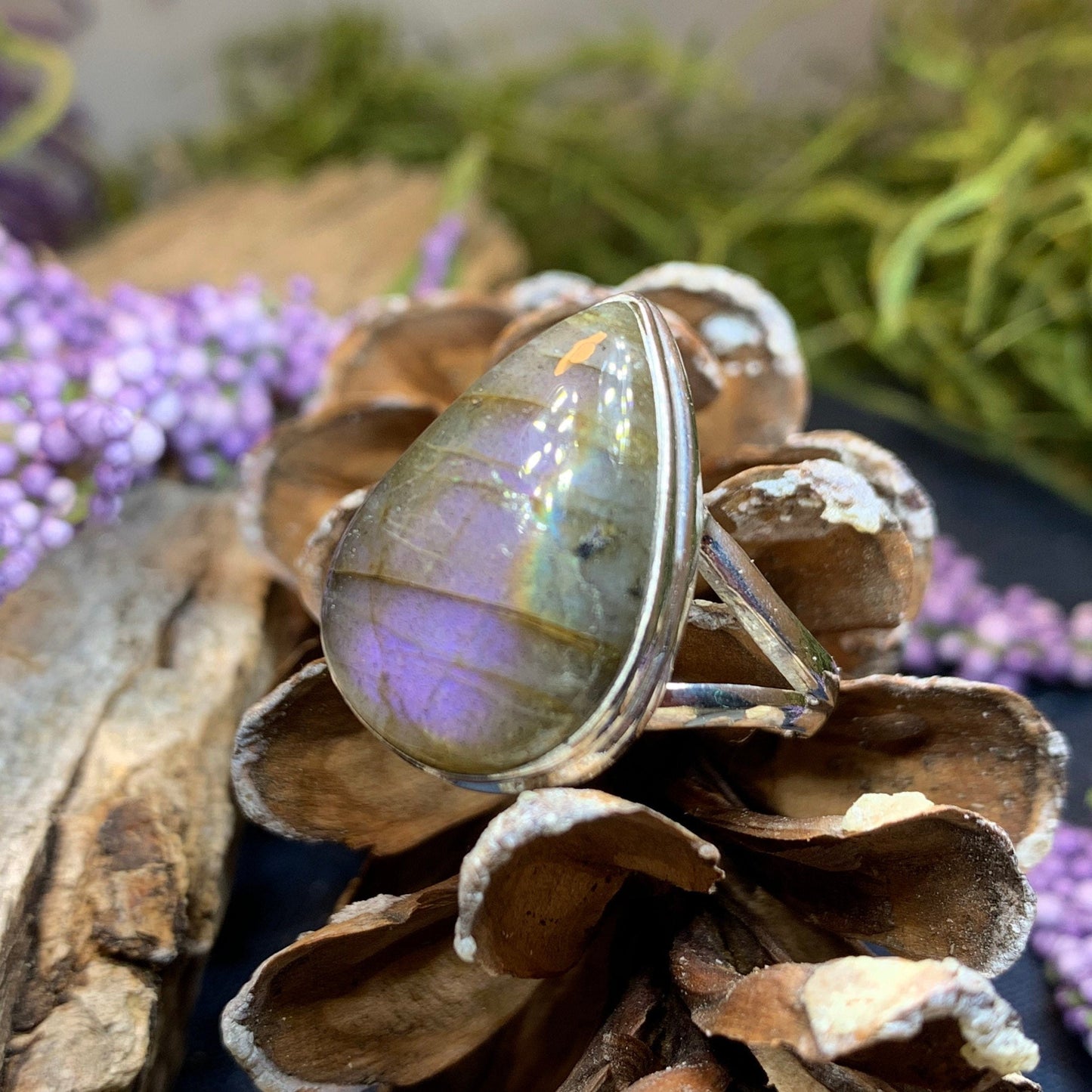 Celtic Mystic Ring, Labradorite Jewelry, Boho Statement Ring, Celestial Jewelry, Celtic Jewelry, Anniversary Gift, Wiccan Jewelry, Wife Gift