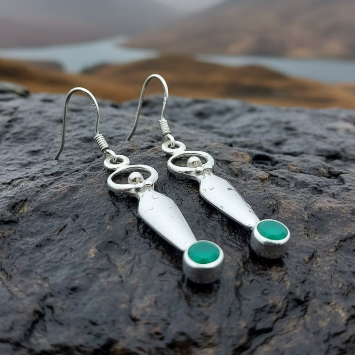 Goddess Earrings, Moon Jewelry, Goddess Jewelry, Celtic Jewelry, Chalcedony Jewelry, Anniversary Gift, Irish Gift, Silver Dangle Earrings