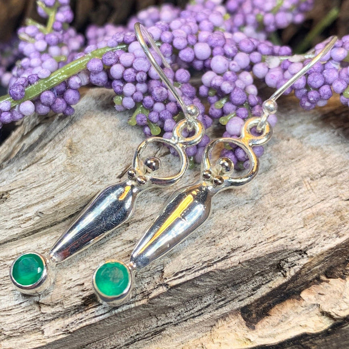 Goddess Earrings, Moon Jewelry, Goddess Jewelry, Celtic Jewelry, Chalcedony Jewelry, Anniversary Gift, Irish Gift, Silver Dangle Earrings