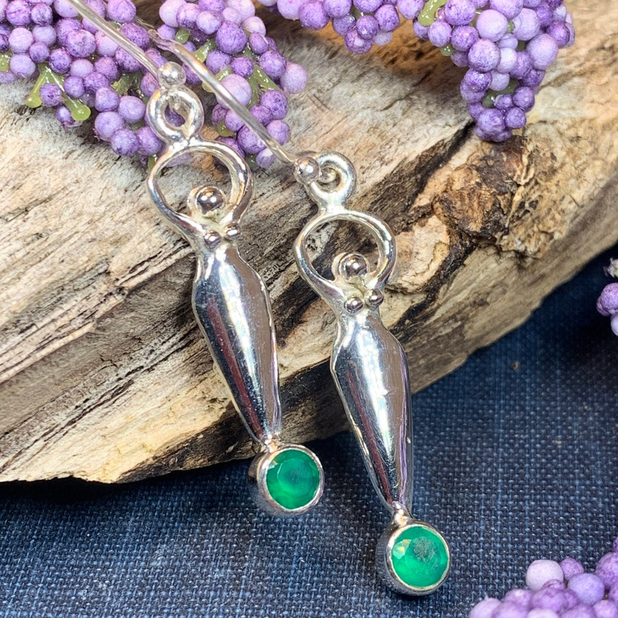 Goddess Earrings, Moon Jewelry, Goddess Jewelry, Celtic Jewelry, Chalcedony Jewelry, Anniversary Gift, Irish Gift, Silver Dangle Earrings