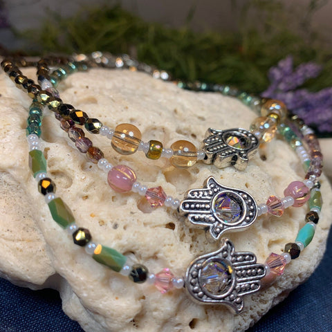 Load image into Gallery viewer, Hamsa Hand Ankle Bracelet, Crystal Ankle Bracelet, Crystal Anklet, Summer Jewelry, Beach Jewelry, Swarovski Crystal Bracelet, Boho Anklet
