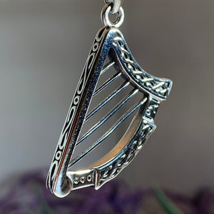 Harp Necklace, Irish Jewelry, Celtic Jewelry, Ireland Gift, Mom Gift, Girlfriend Gift, Celtic Knot Jewelry, Musical Instrument Necklace