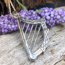 Load image into Gallery viewer, Harp Necklace, Irish Jewelry, Celtic Jewelry, Ireland Gift, Mom Gift, Girlfriend Gift, Celtic Knot Jewelry, Musical Instrument Necklace
