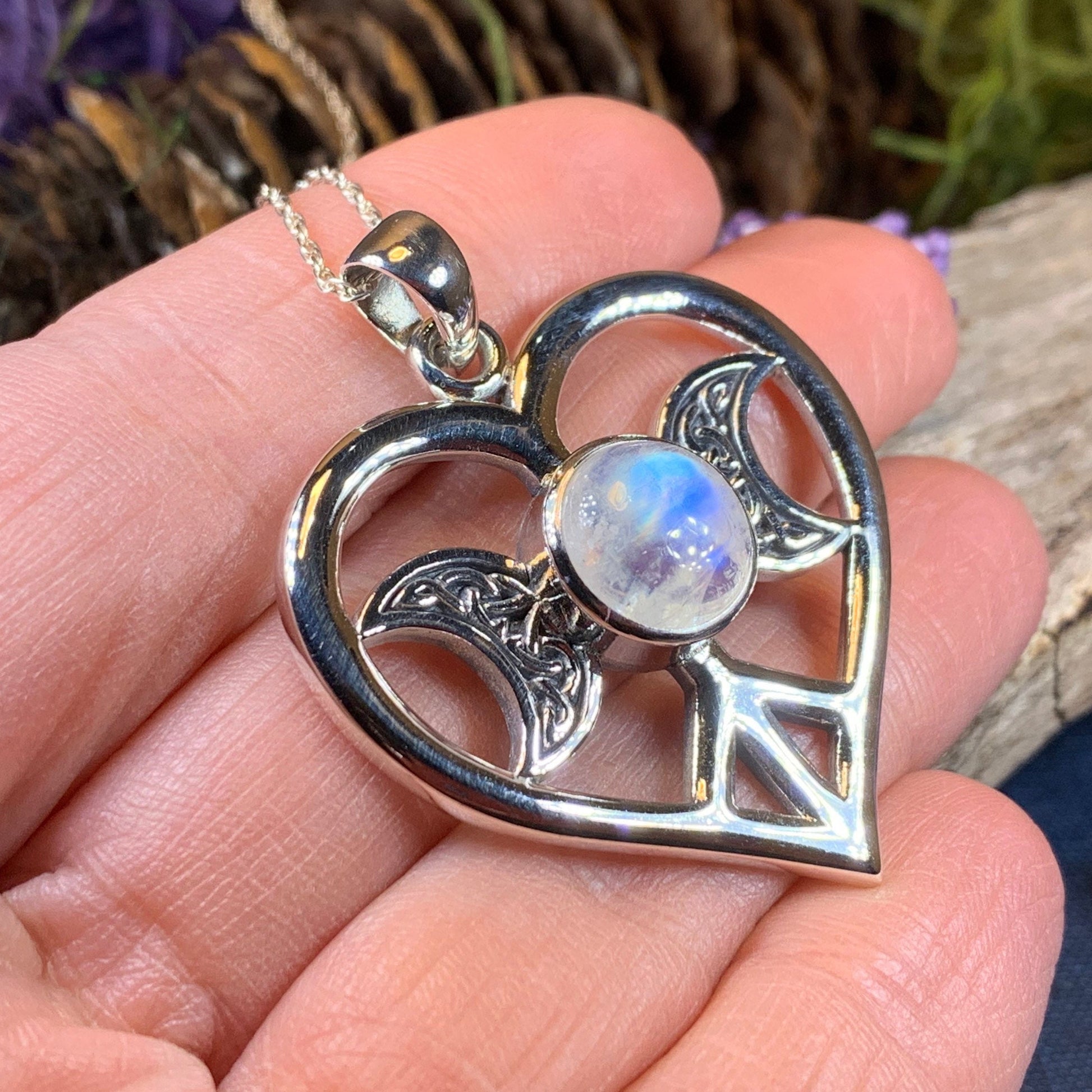 Moon Necklace, Triple Moon Pendant, Goddess Pendant, Celtic Jewelry, Anniversary Gift, Celestial Jewelry, Moonstone Necklace, Irish Jewelry