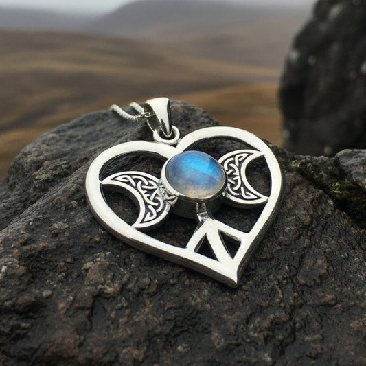 Moon Necklace, Triple Moon Pendant, Goddess Pendant, Celtic Jewelry, Anniversary Gift, Celestial Jewelry, Moonstone Necklace, Irish Jewelry