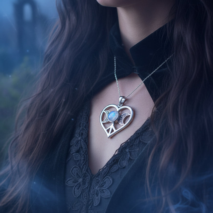 Moon Necklace, Triple Moon Pendant, Goddess Pendant, Celtic Jewelry, Anniversary Gift, Celestial Jewelry, Moonstone Necklace, Irish Jewelry
