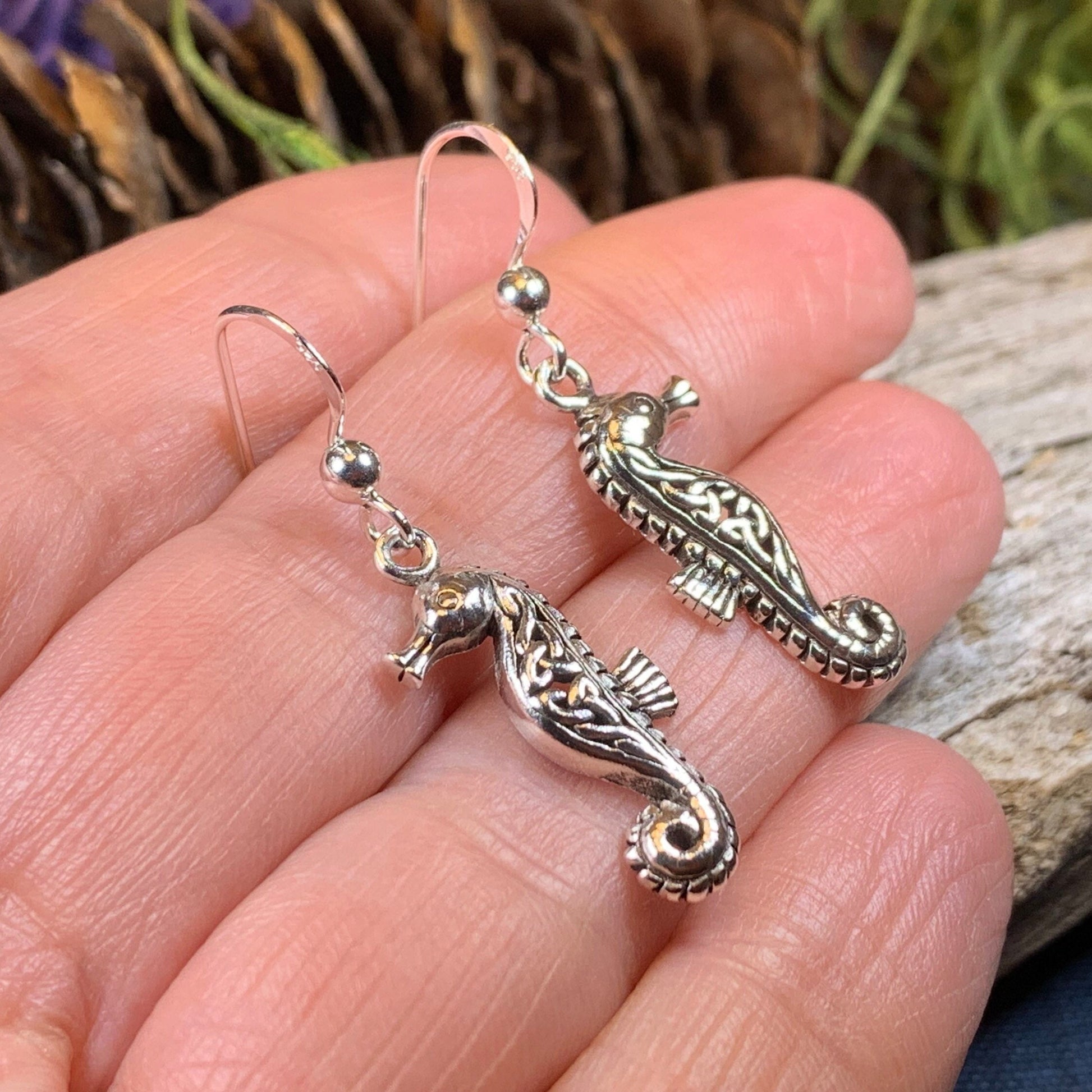 Seahorse Earrings, Celtic Jewelry, Nautical Jewelry, Mom Gift, Anniversary Gift, Irish Jewelry, Wife Gift, Beach Jewelry, Ocean Jewelry