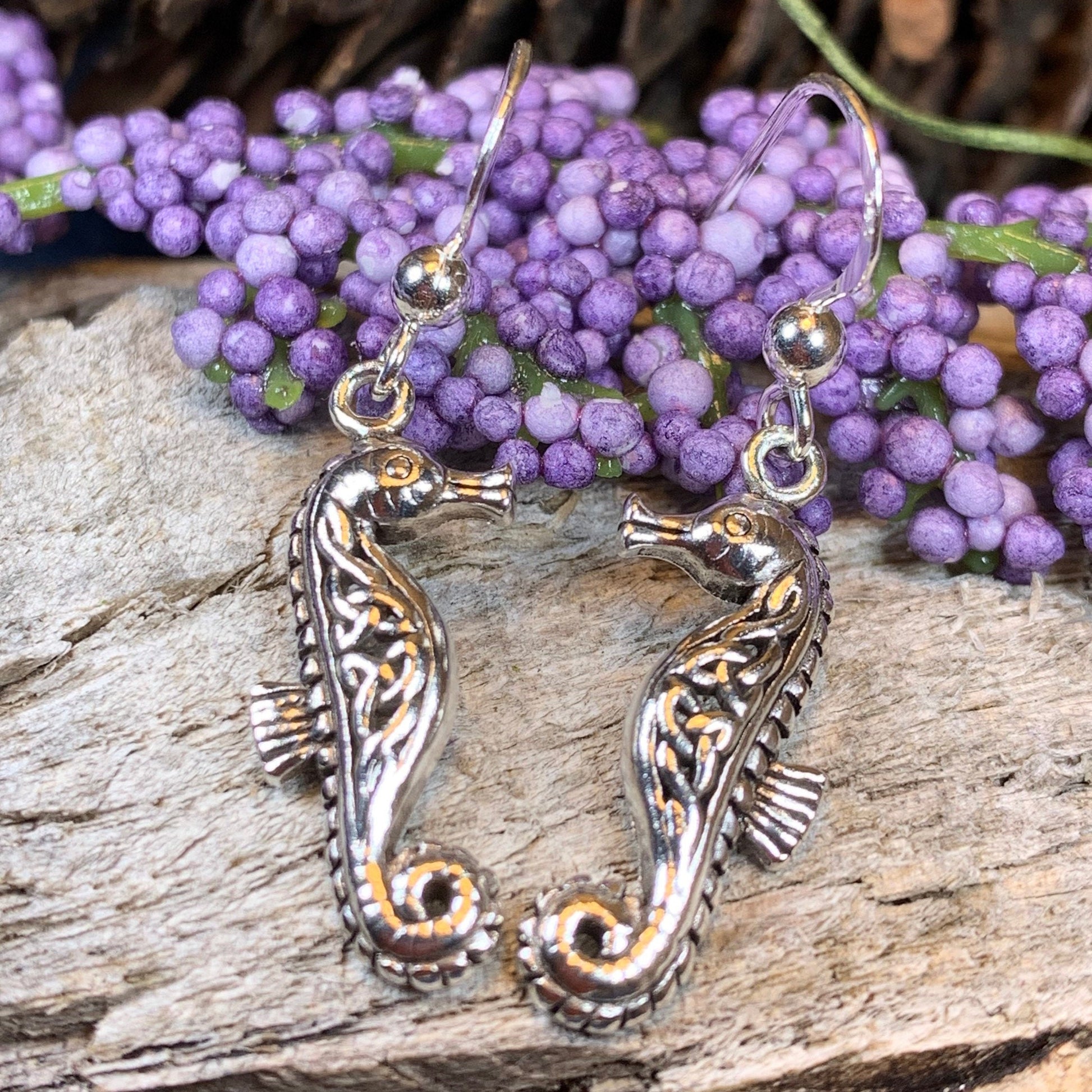 Seahorse Earrings, Celtic Jewelry, Nautical Jewelry, Mom Gift, Anniversary Gift, Irish Jewelry, Wife Gift, Beach Jewelry, Ocean Jewelry
