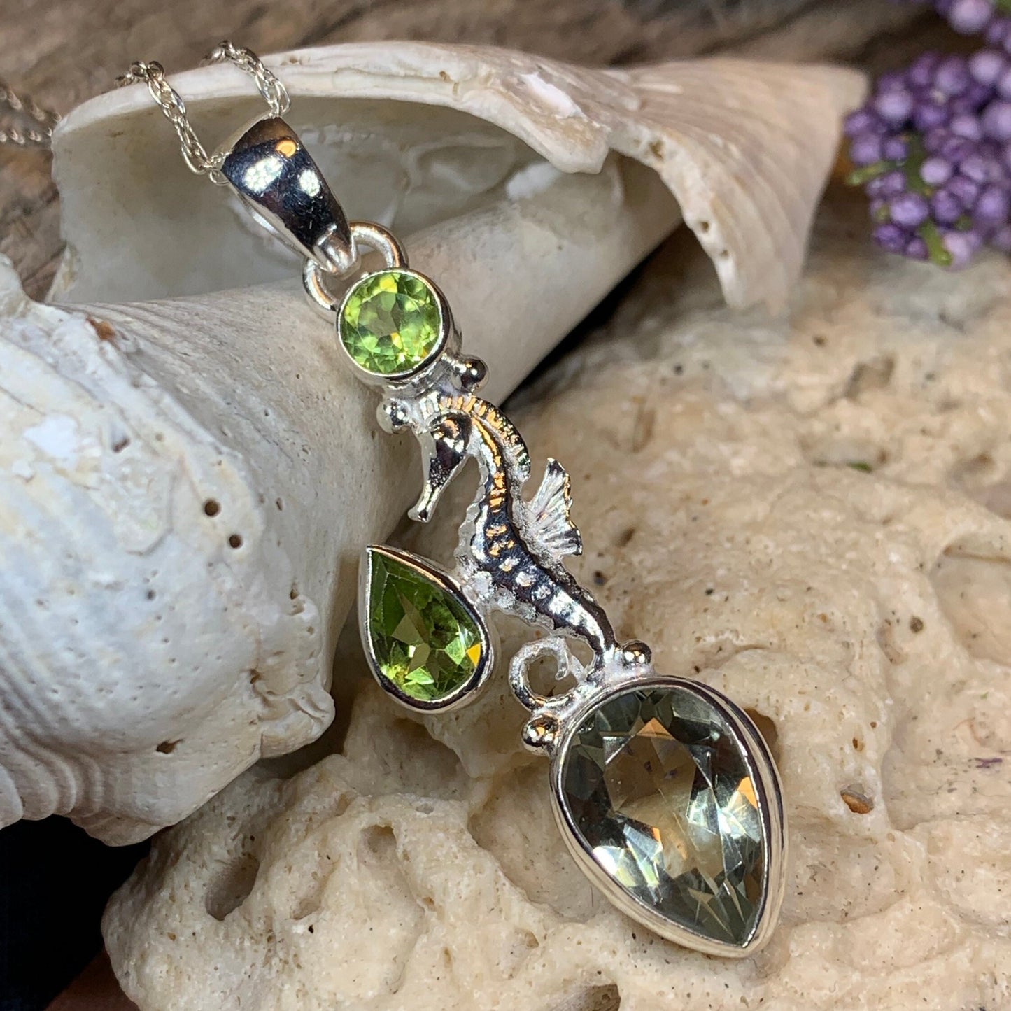 Seahorse Necklace, Sea Life Pendant, Nautical Jewelry, Blue Topaz Pendant, Mom Gift, Anniversary Gift, Beach Lover Gift, Ocean Jewelry
