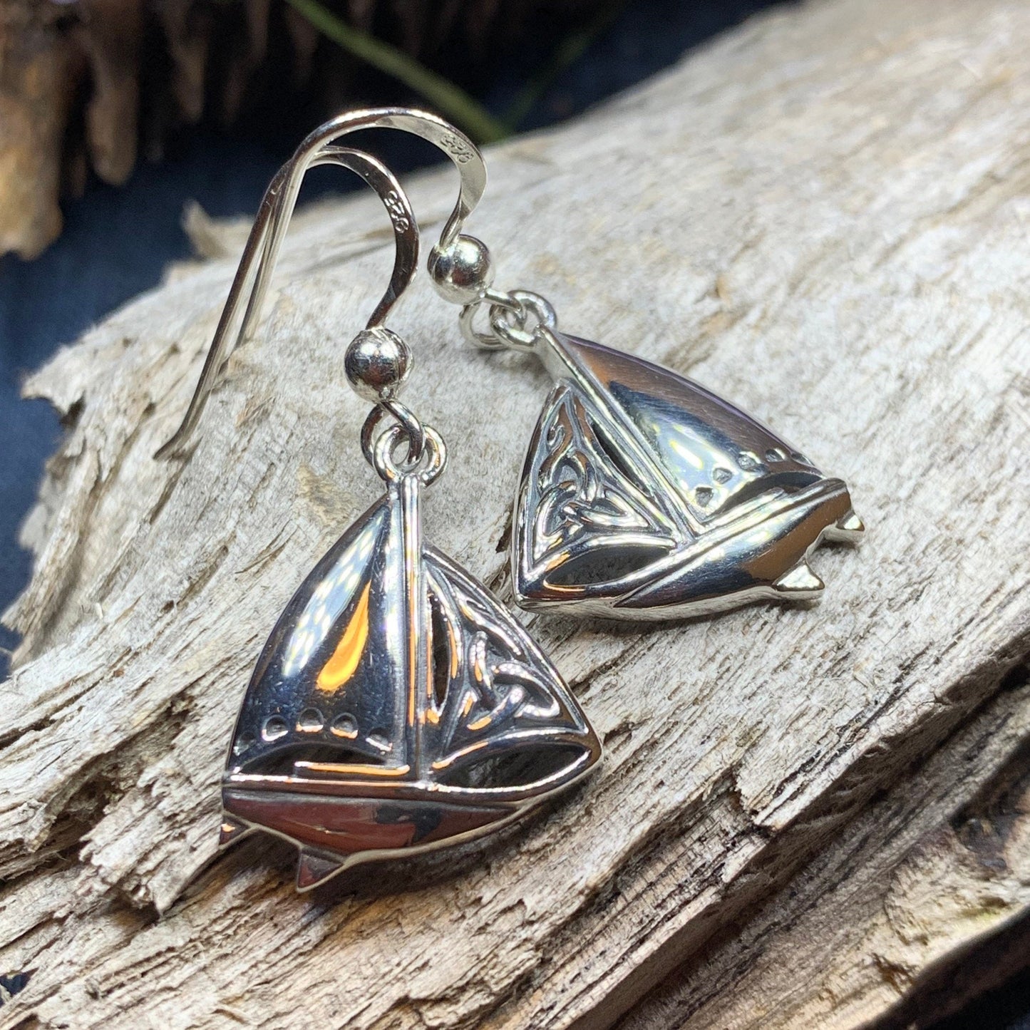 Celtic Sailboat Earrings, Nautical Jewelry, Ship Jewelry, Sailing Jewelry, Beach Jewelry, Ocean Jewelry, Anniversary Gift, Wife Gift